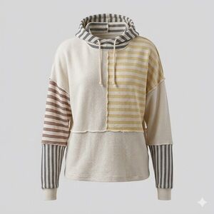 Desigual Cream and yellow 100% Cotton Knit Hoodie,  as is